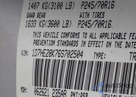 2006 Dodge Dakota St from USA, damaged, VIN 1D7HE28K76S702504
